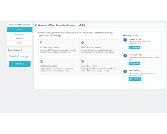 AI description generator for PrestaShop
