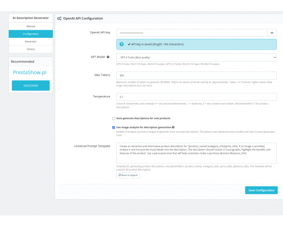 AI description generator for PrestaShop