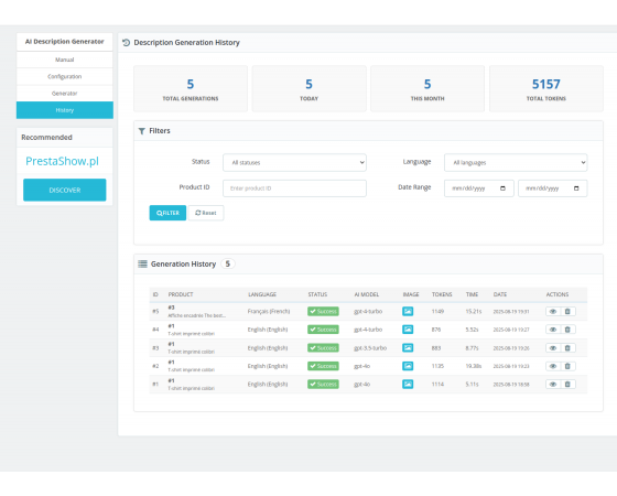 AI description generator for PrestaShop