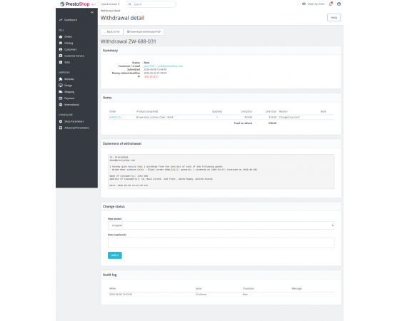 EU-Richtlinie - 1-Klick-Rückgabe in PrestaShop EU-Richtlinie - 1-Klick-Rückgabe in PrestaShop