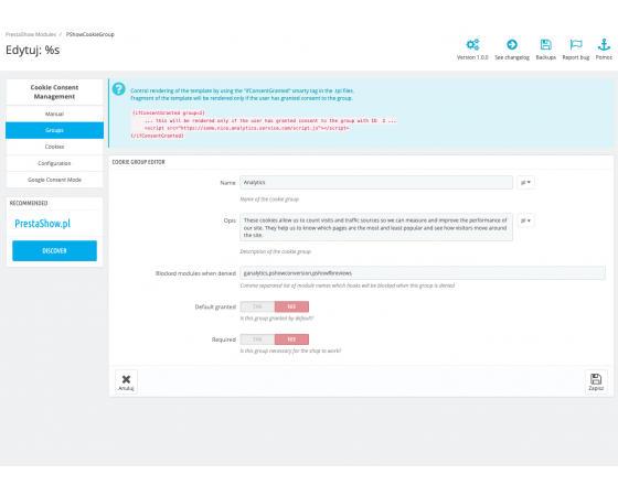 Zarządzanie zgodą na pliki cookie w PrestaShop