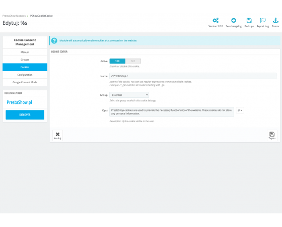 Zarządzanie zgodą na pliki cookie w PrestaShop