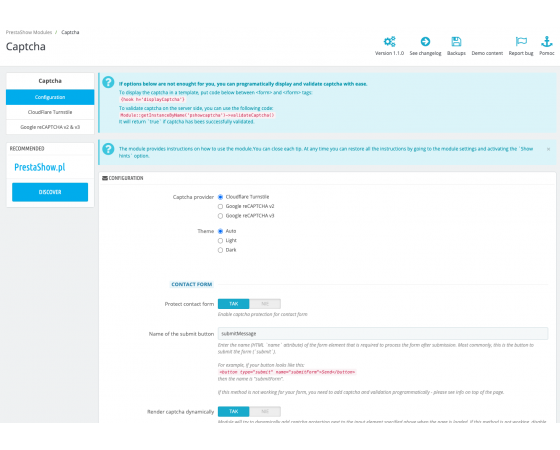 PrestaShop Captcha - reCAPTCHA y Turnstile