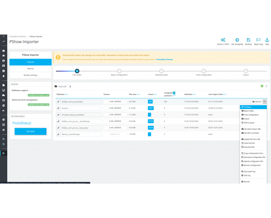 Gestionnaire d'importation XML et CSV de PrestaShop