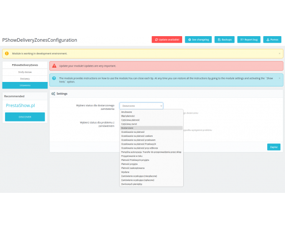 Strefy własnej dostawy - aplikacja dostawcy w PrestaShop