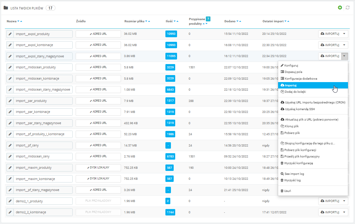 prestashop import xml csv api