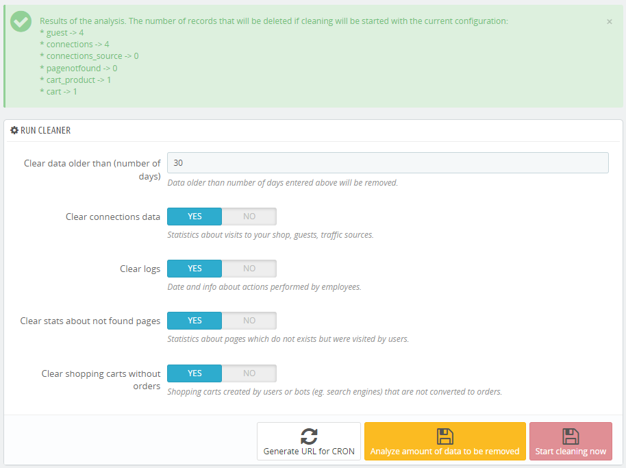 PrestaShop Database Cleaner Tidy