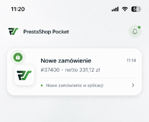 PrestaShop Pocket - Aplikacja - powiadomienie o nowym zam&oacute;wieniu