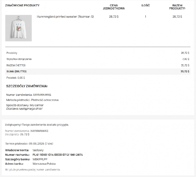 E-mail do klienta z terminem płatności i danymi do przelewu