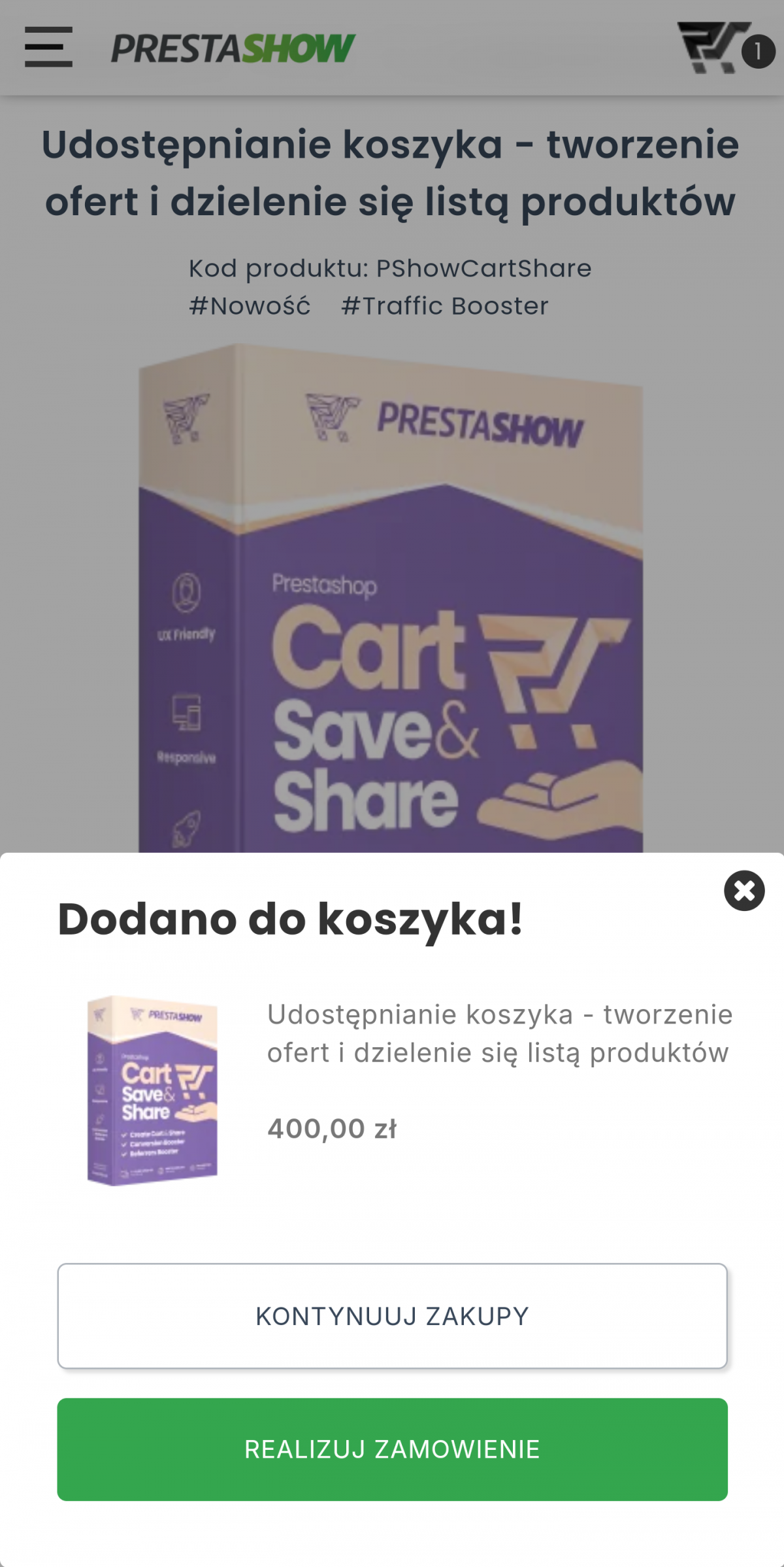 PrestaShop toast confirmation add to cart