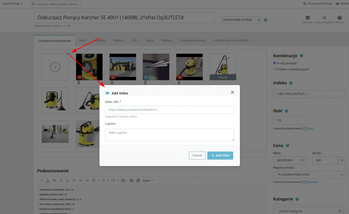 PrestaShop Product edit - add video in products gallery